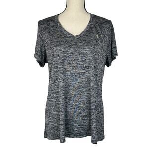 Under Armour X-Large Loose Fit Top Heat Gear V-Neck Stretch Quick Dry Black Gray